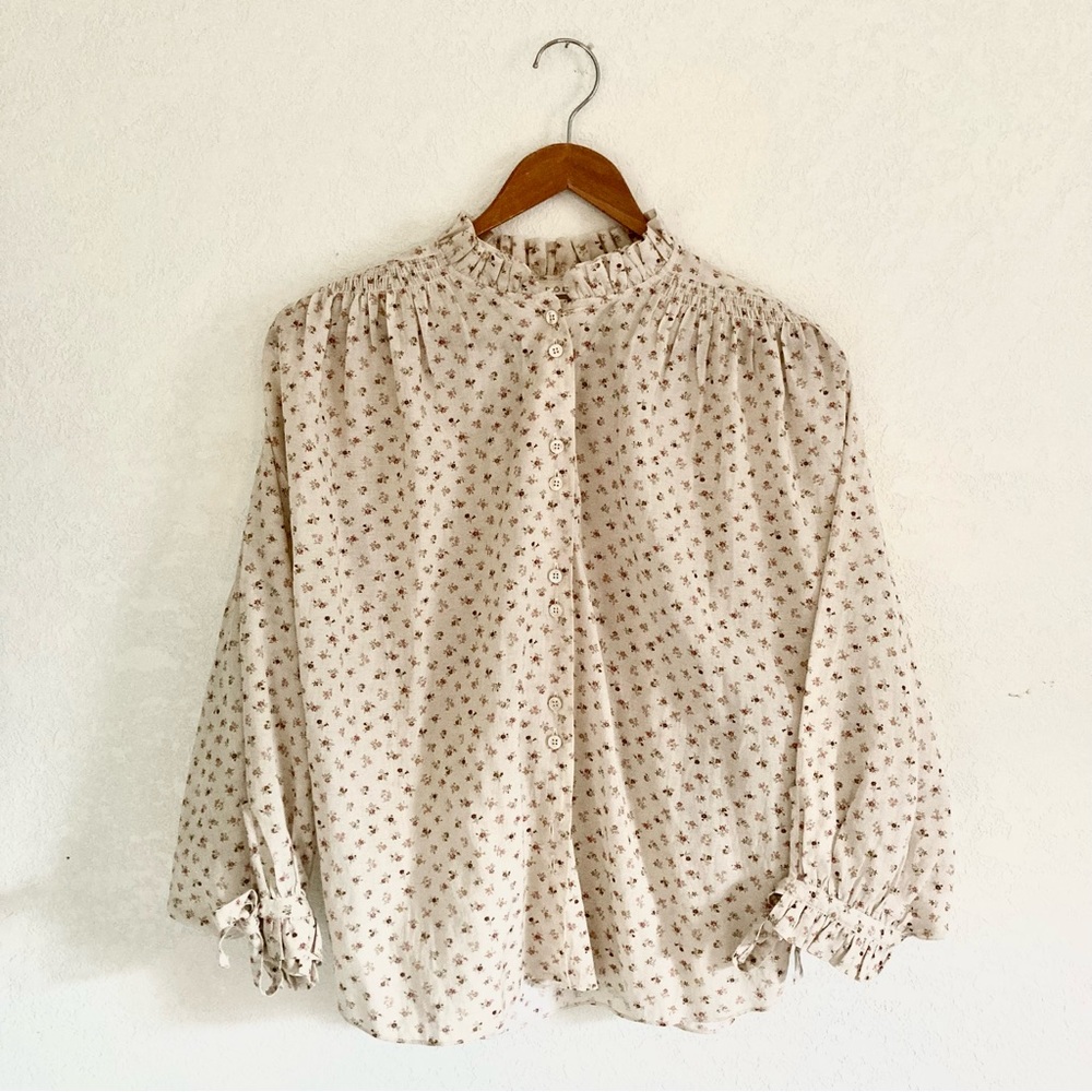 DOEN Rose Top Floral Blouse Cream Parc Monceau size Small